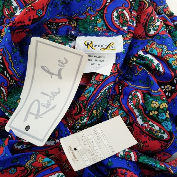 Vintage NEW Women's 70's 80's secretary bow office print shirt top blouse 16 - Picture 6 of 8